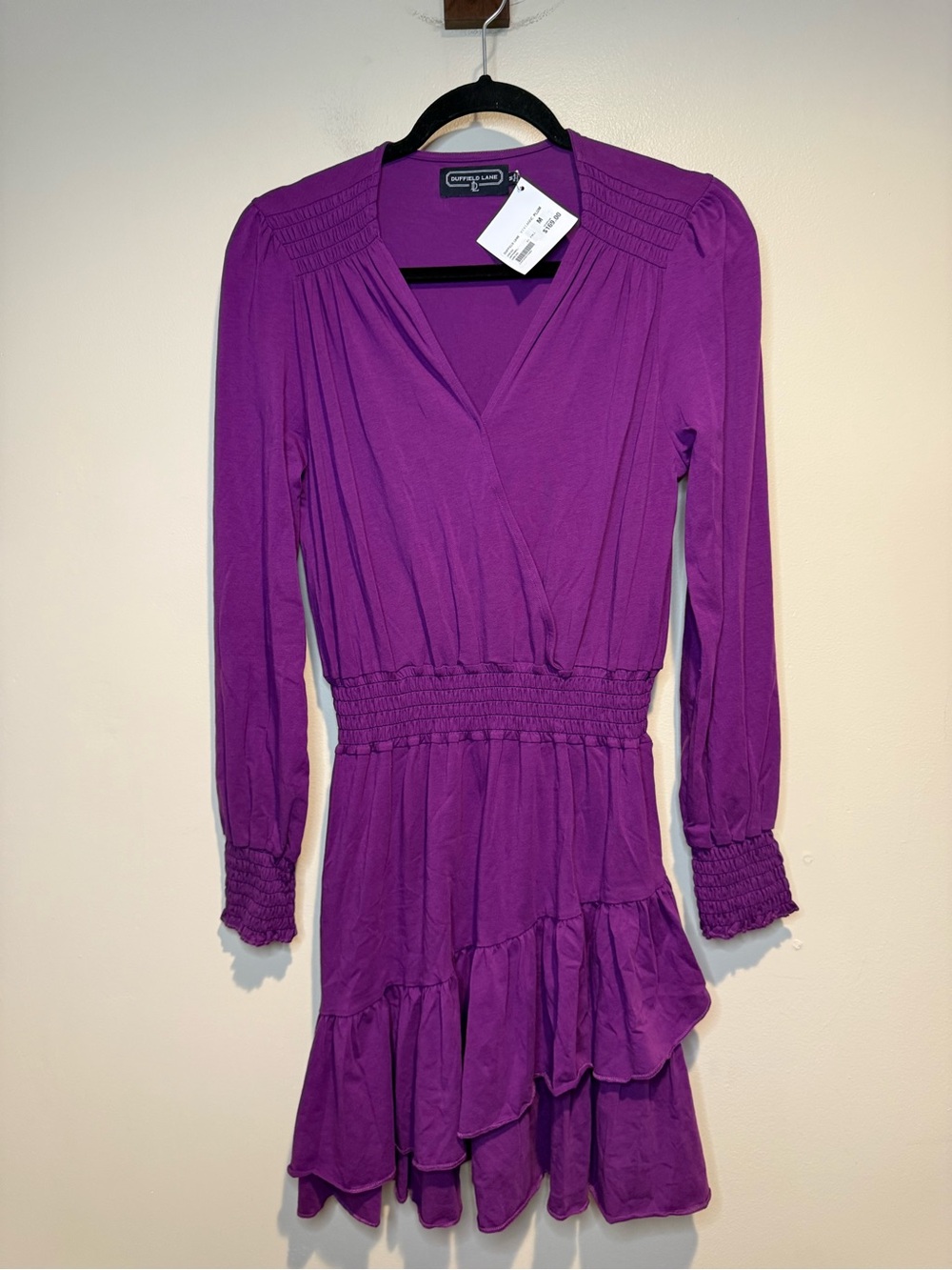 Duffield Lane Vivienne purple smocked long sleeve dress